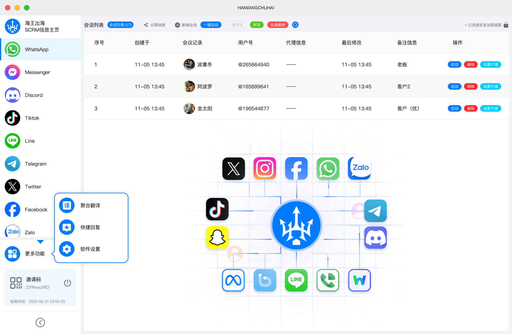 海王出海app多开界面与防关联指纹管理面板